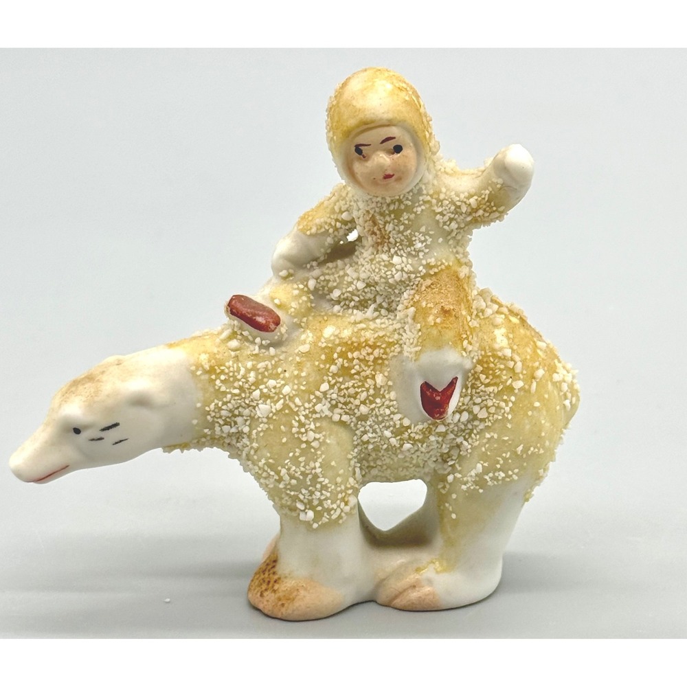 Vintage Snow Babies Riding Polar Bear Textured Porcelain Figurine 3 inch